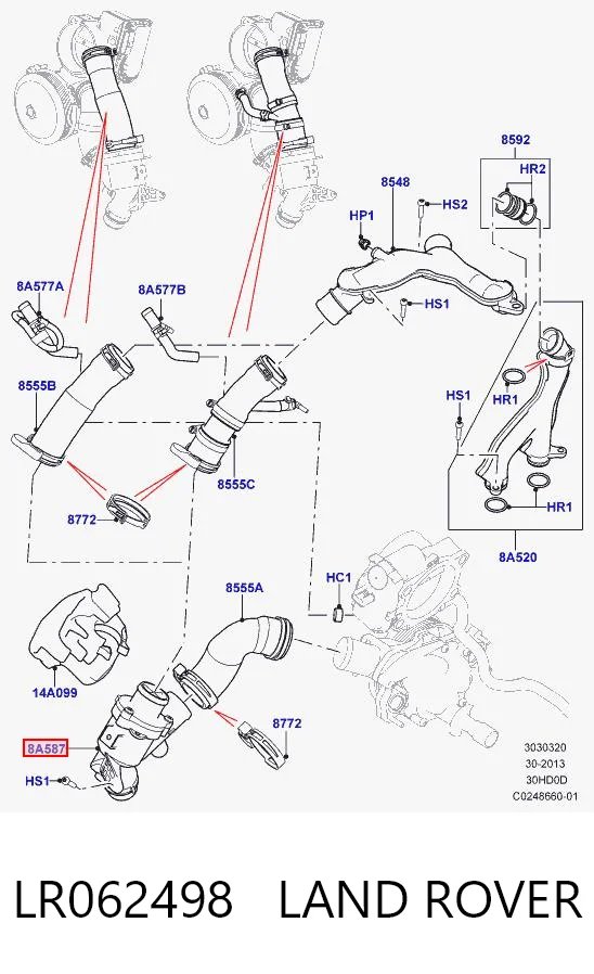 LR062498 Land Rover Caja del termostato