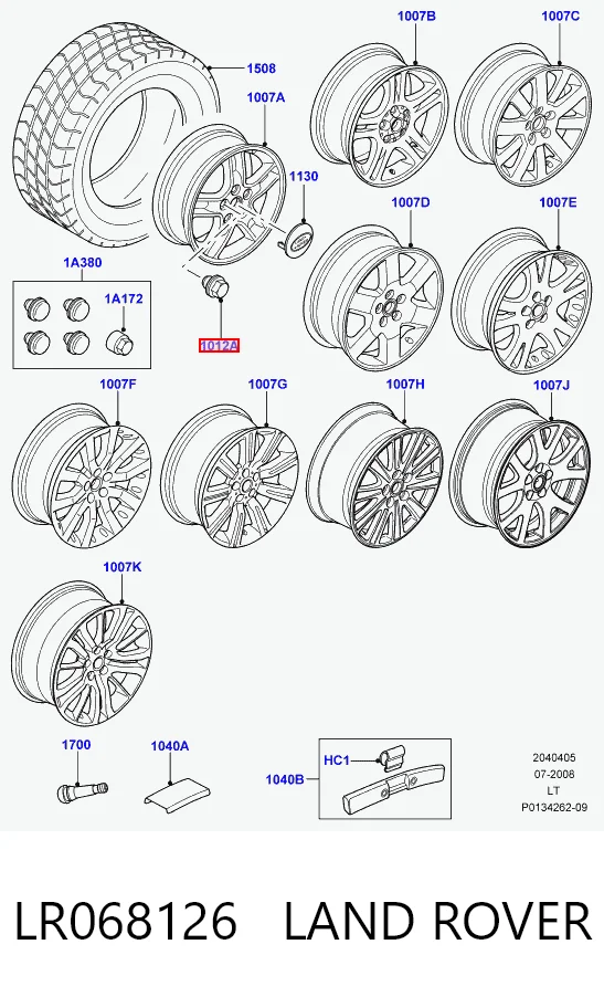 LR068126 Land Rover Perno de rueda