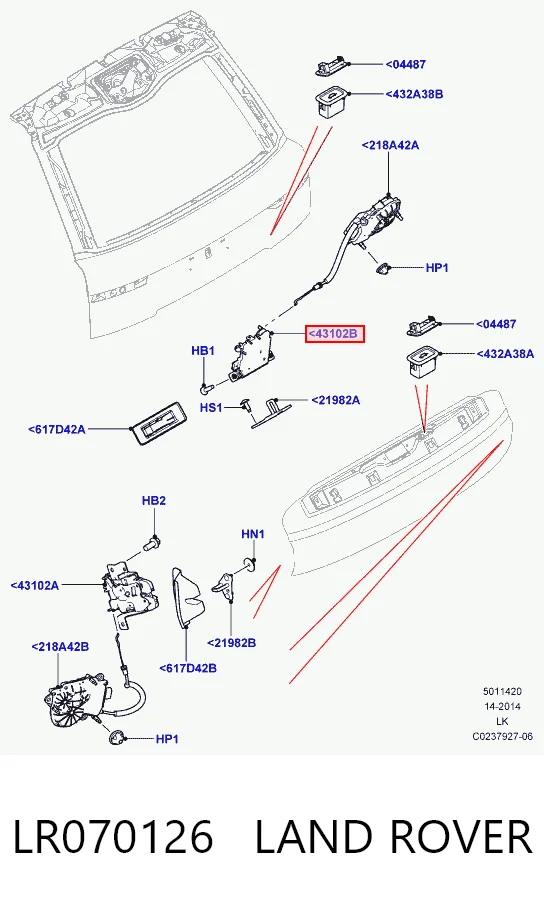Cerradura de puerta trasera Jaguar LR070126
