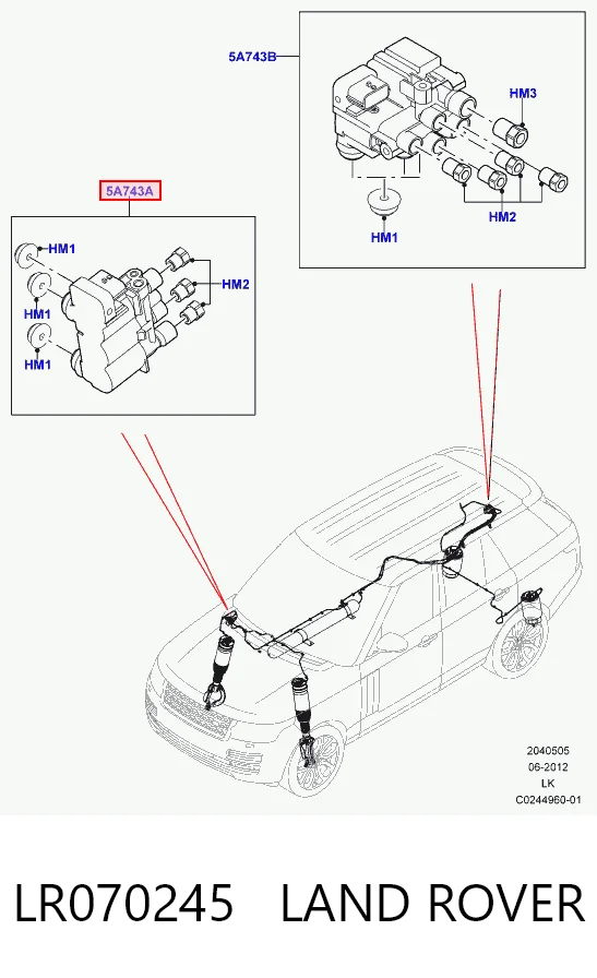 LR070245 Land Rover Bloque de válvulas de suspensión regulable delantero