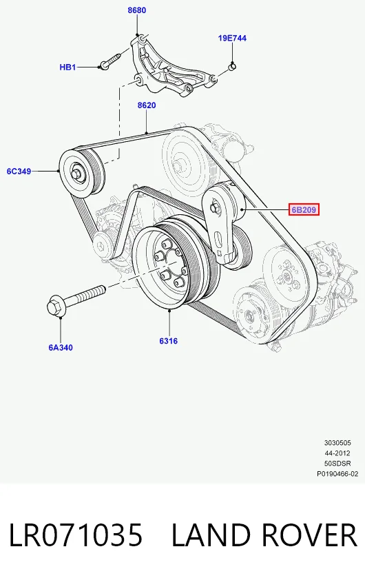 LR071035 Land Rover Tensor de correa de alternador