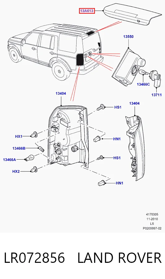 LR072856 Land Rover Luz central de freno