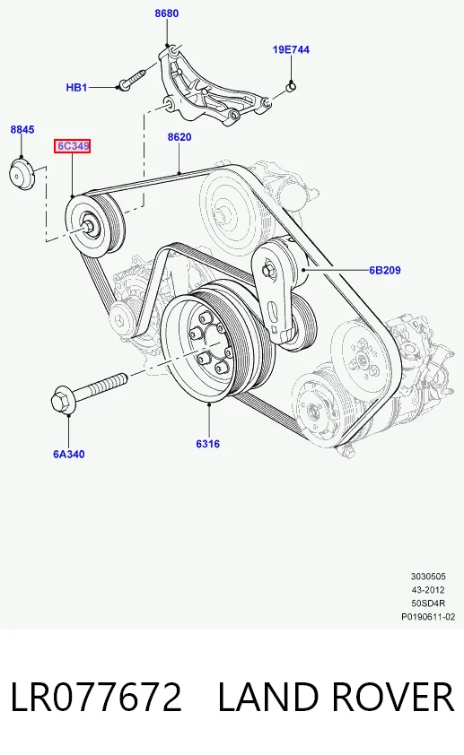 Polea inversión / guía, correa poli V C2D49055 Jaguar