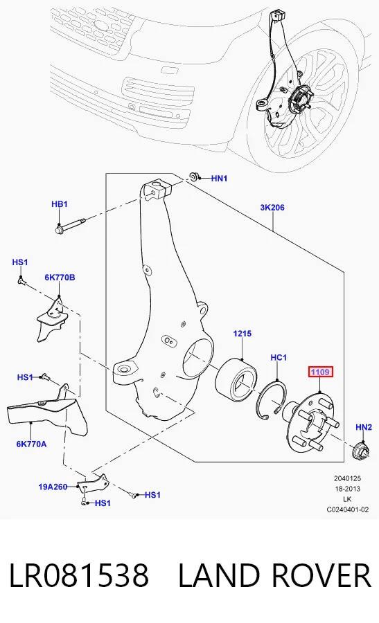 LR081538 Land Rover Cubo delantero