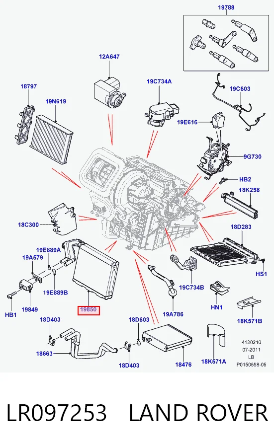 LR097253 Land Rover Evaporador, aire acondicionado