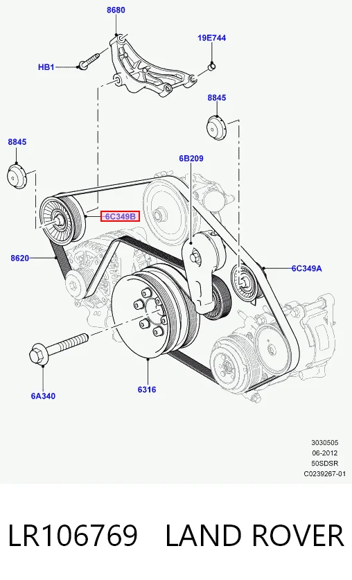 LR106769 Land Rover Polea guía correa poli V