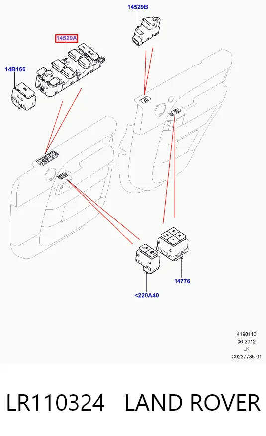 LR110324 Land Rover Unidad de control de elevalunas delantera izquierda