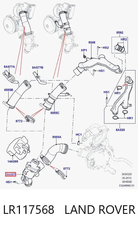 LR117568 Land Rover Caja del termostato