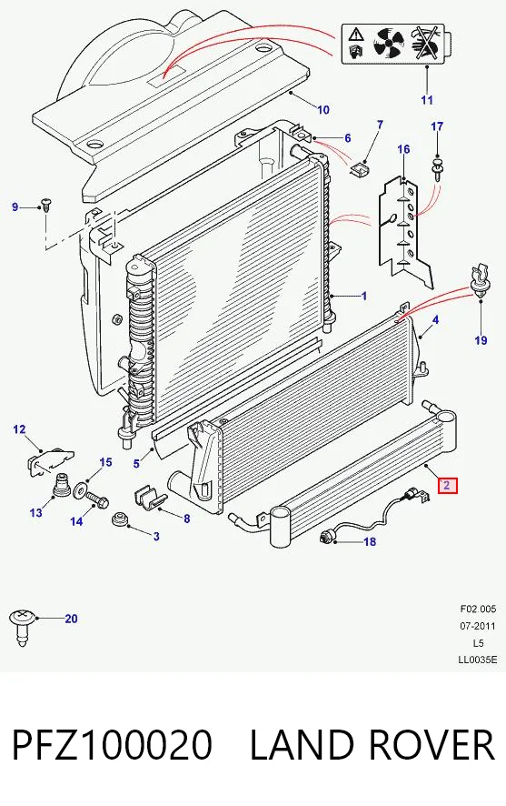 Radiador de refrigeración de la transmisión PFZ100020 LAND ROVER
