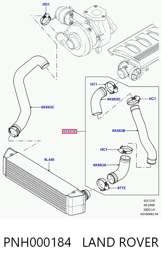Manguera del intercooler PNH000184 LAND ROVER