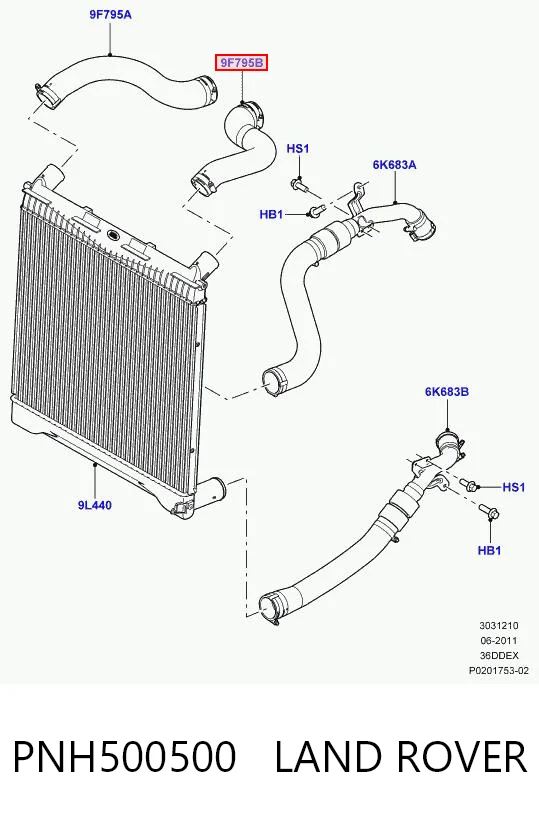 PNH500500 Land Rover Manguera del intercooler