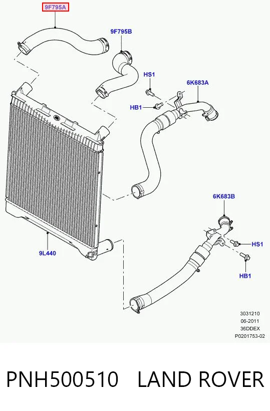 PNH500510 Land Rover Manguera del intercooler