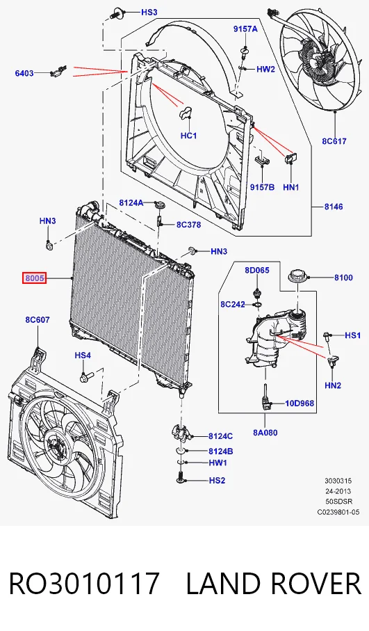 Radiador de refrigeración del motor RO3010117 LAND ROVER