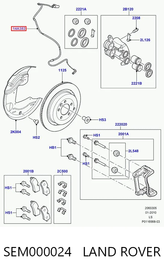 SEM000024 Land Rover Sensor de desgaste de las pastillas de freno delanteras