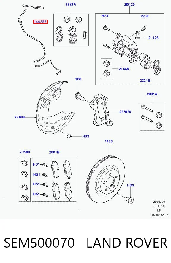 SEM500070 Land Rover Sensor de desgaste de las pastillas de freno delanteras