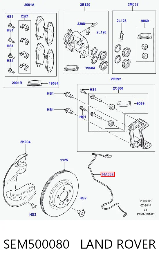 SEM500080 Land Rover Sensor de desgaste de las pastillas de freno delanteras