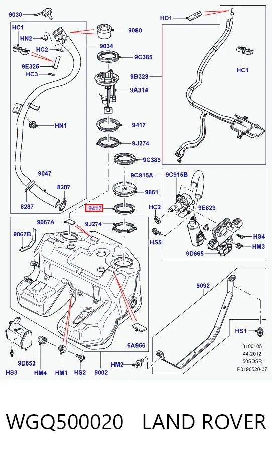 WGQ500020 Land Rover Junta del sensor de nivel de combustible/bomba de combustible (depósito de combustible)