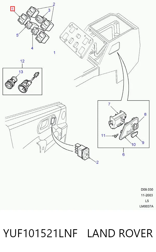 Unidad de control de elevalunas de la consola central YUF101521LNF LAND ROVER