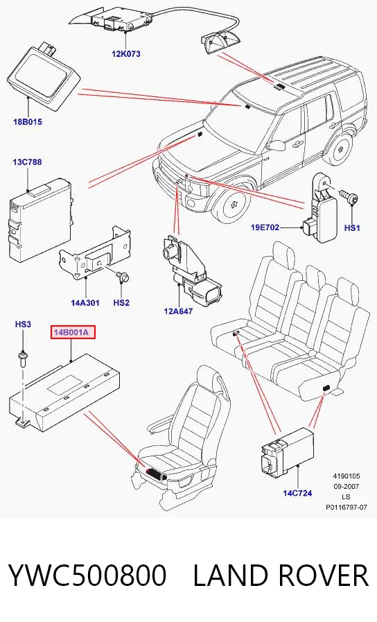 YWC500800 Land Rover Módulo de control de la unidad electrónica del asiento delantero
