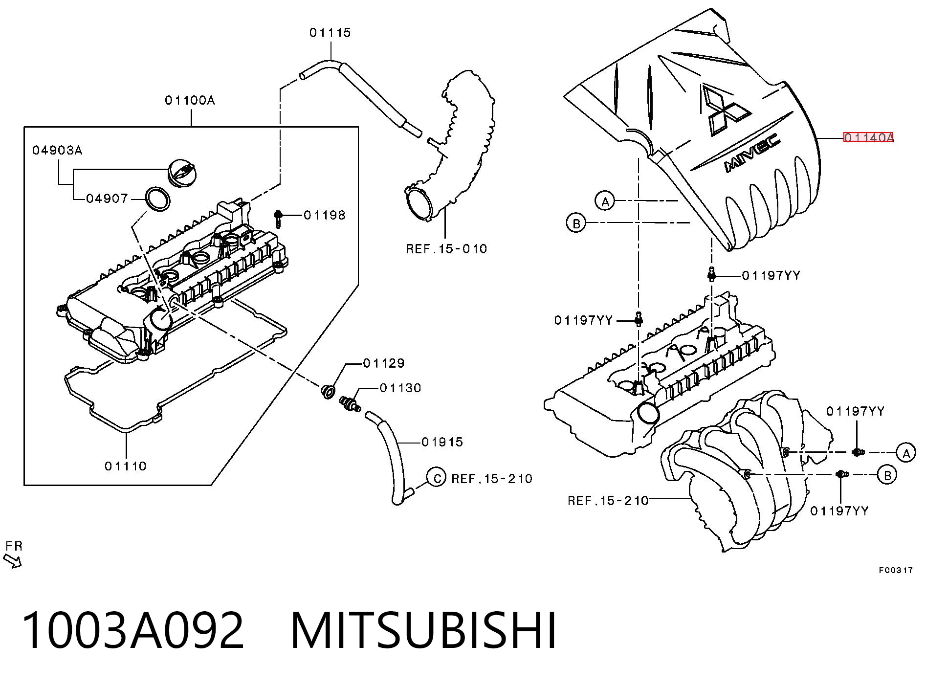 1003A092 Mitsubishi Tapa del motor decorativa