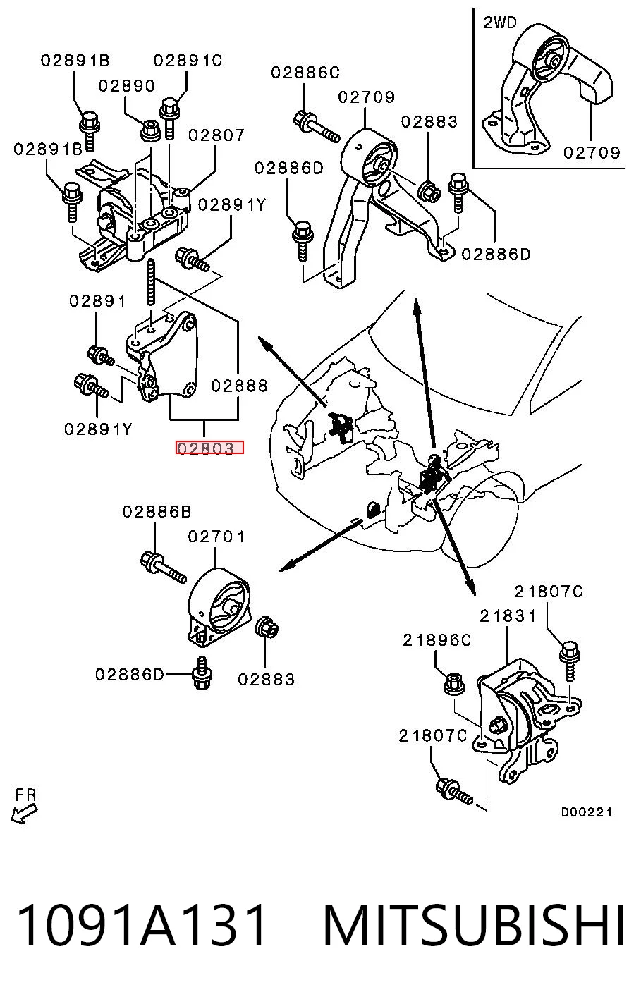 Soporte derecho del motor 1091A131 MITSUBISHI