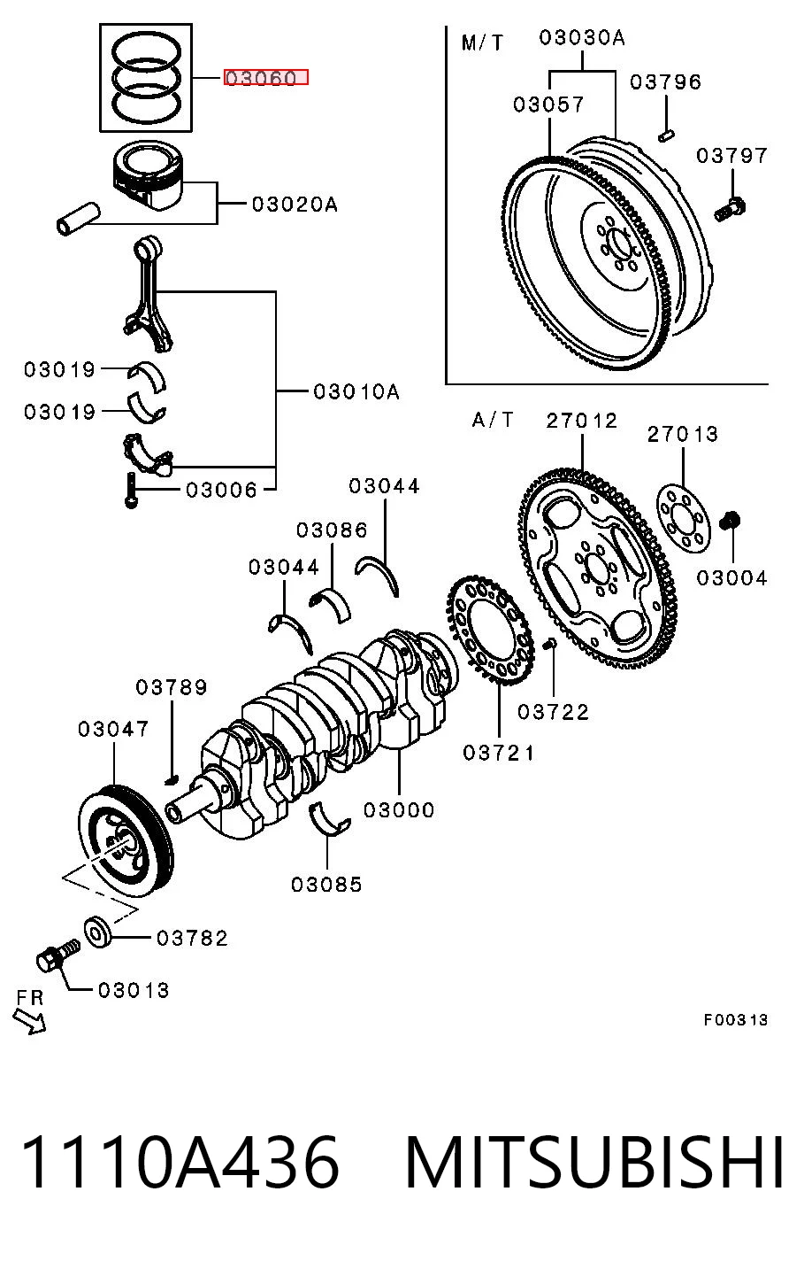 1110A436 Mitsubishi Juego de anillos de pistón para 1 cilindro, STD