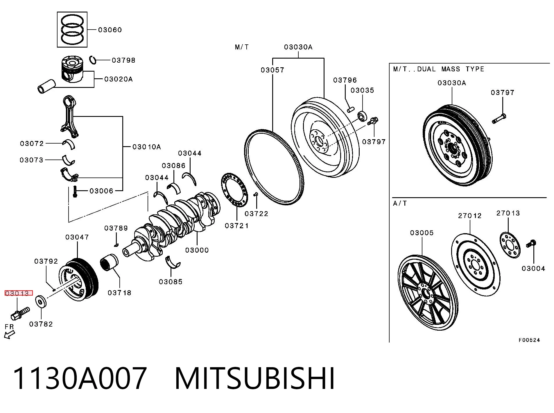 1130A007 Mitsubishi Perno de la polea del cigüeñal