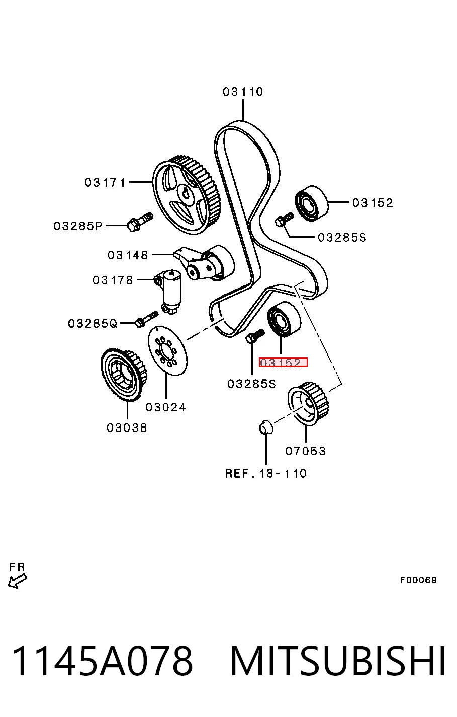 1145A078 Mitsubishi Polea tensora intermedio de correa dentada