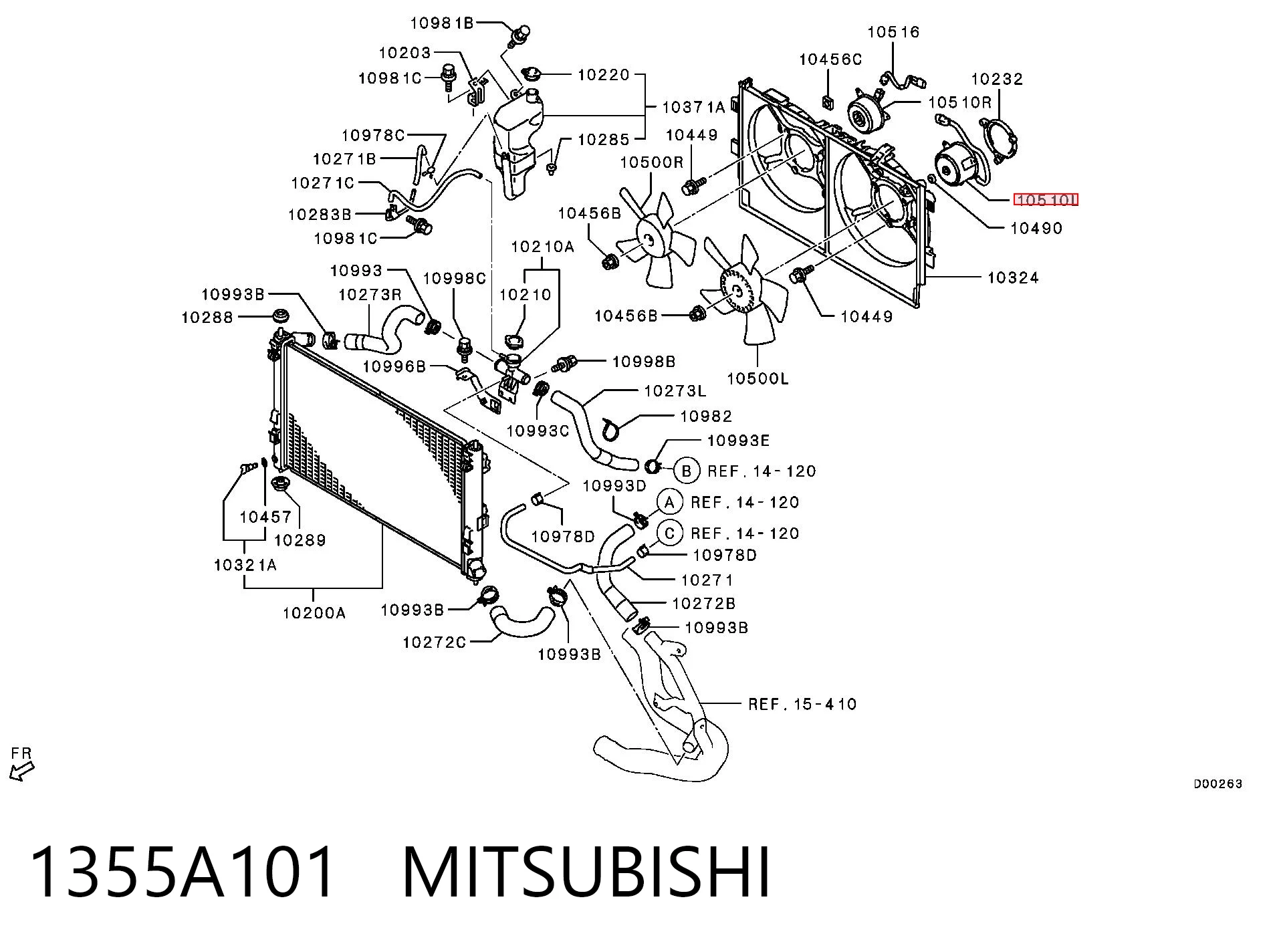 1355A101 Mitsubishi Motor del ventilador de refrigeración izquierdo