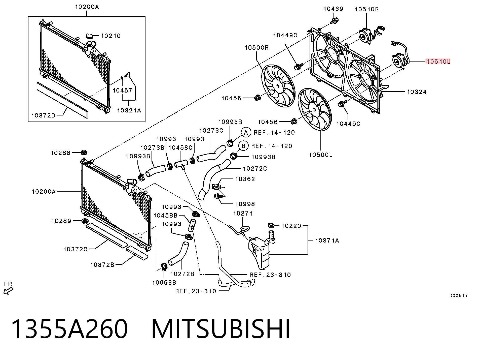 1355A260 Mitsubishi Ventilador derecho del radiador de refrigeración