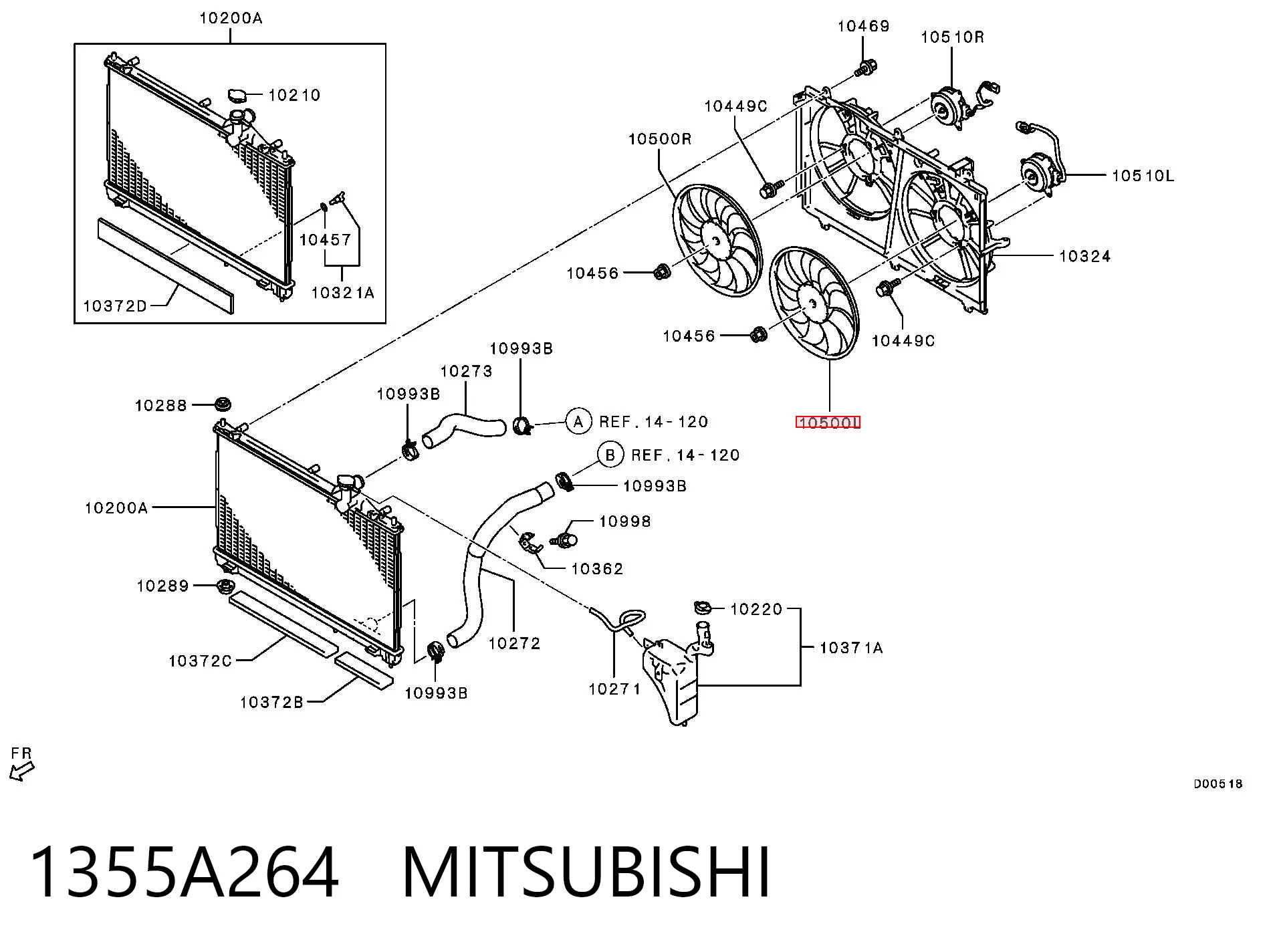 1355A264 Mitsubishi Ventilador izquierdo del radiador de refrigeración