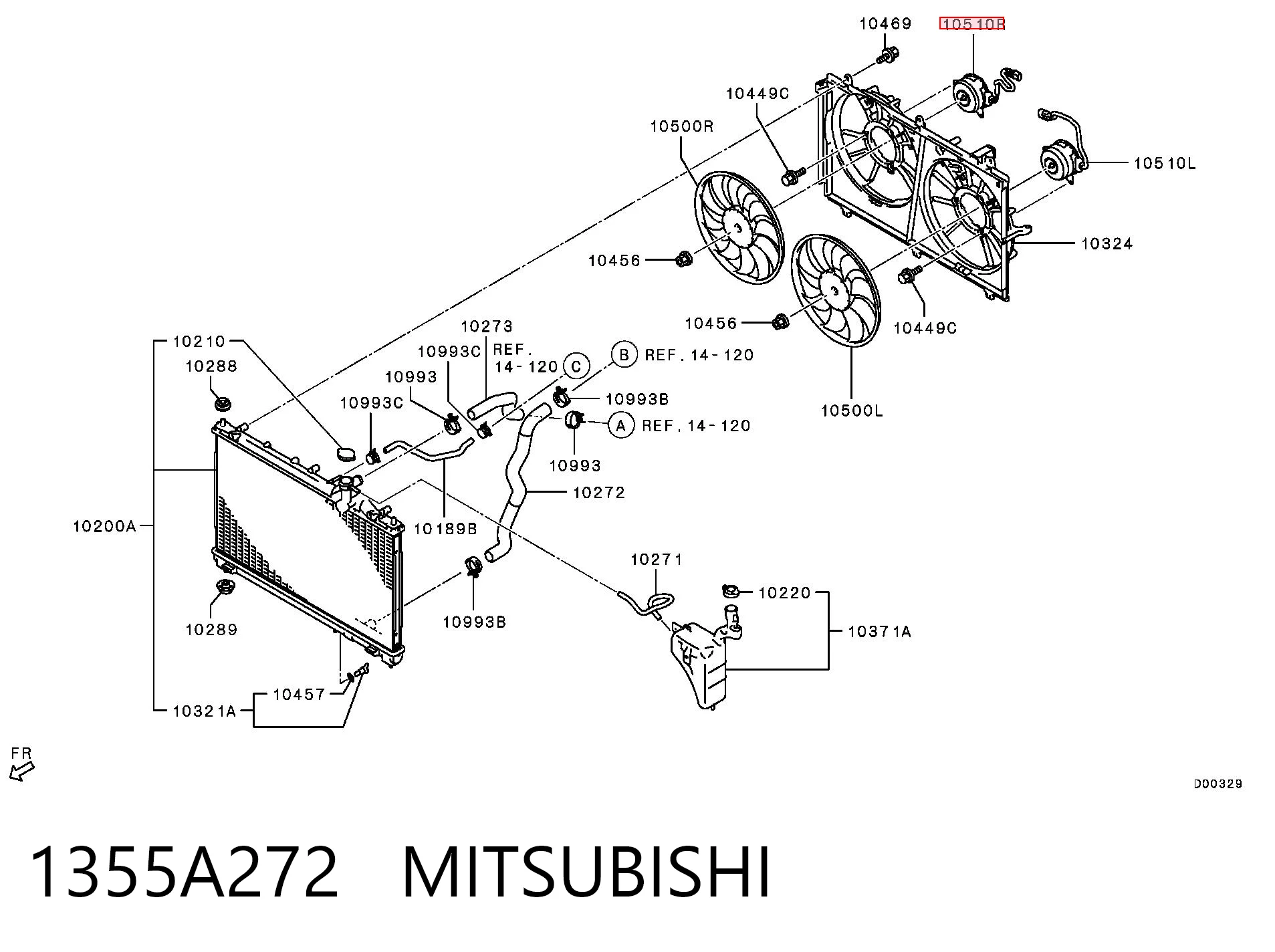 1355A272 Mitsubishi Motor del ventilador de refrigeración derecho