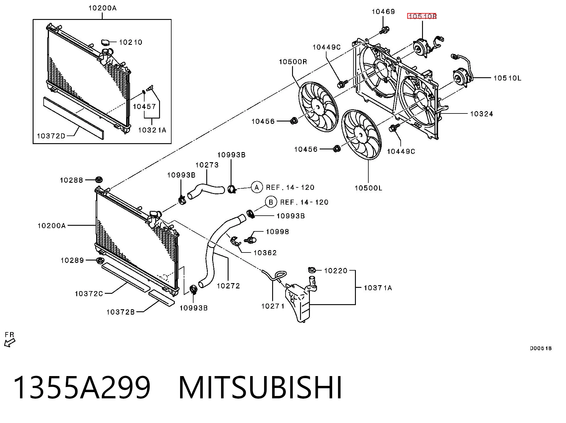 1355A299 Mitsubishi Motor del ventilador de refrigeración derecho