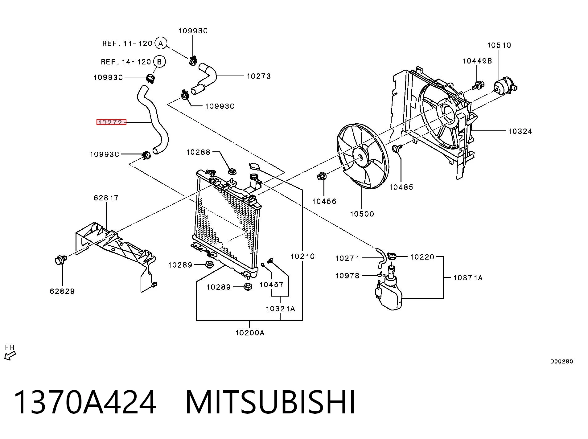 1370A424 Mitsubishi Manguera inferior del radiador