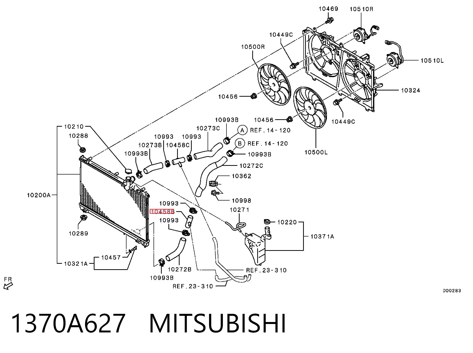1370A627 Mitsubishi Brida del sistema de refrigeración (triple unión)