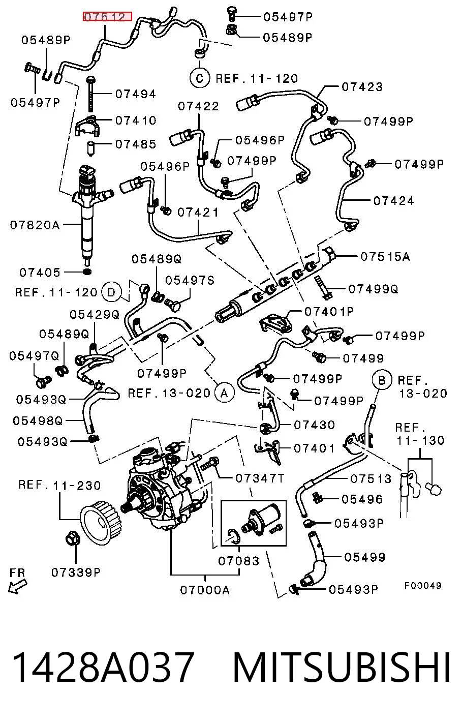 Tubería de retorno de combustible de los inyectores 1428A037 MITSUBISHI