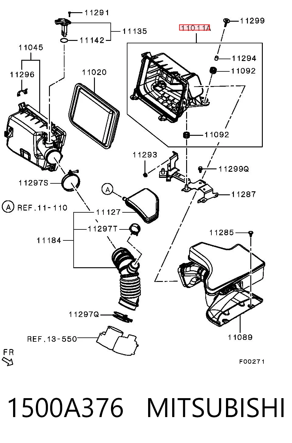1500A376 Mitsubishi Caja del filtro de aire, parte inferior