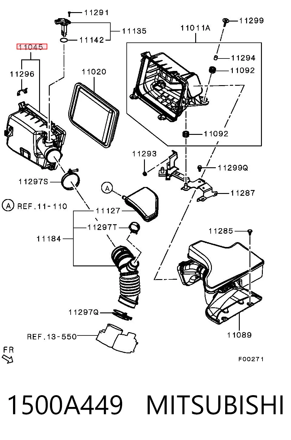 1500A449 Mitsubishi Carcasa del filtro de aire, parte superior
