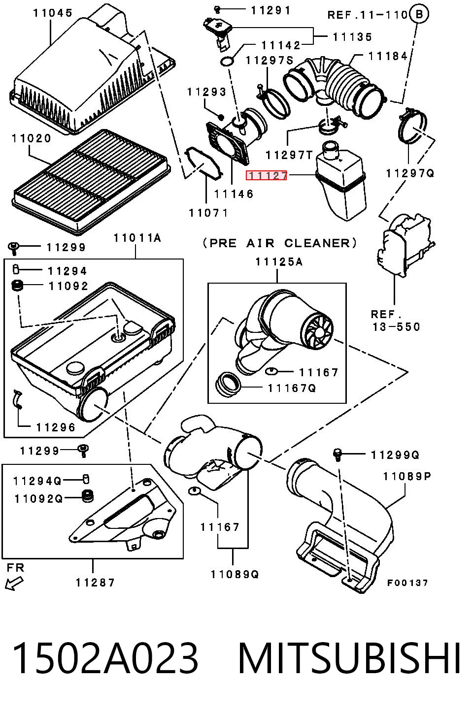 1502A023 Mitsubishi Resonador del filtro de aire