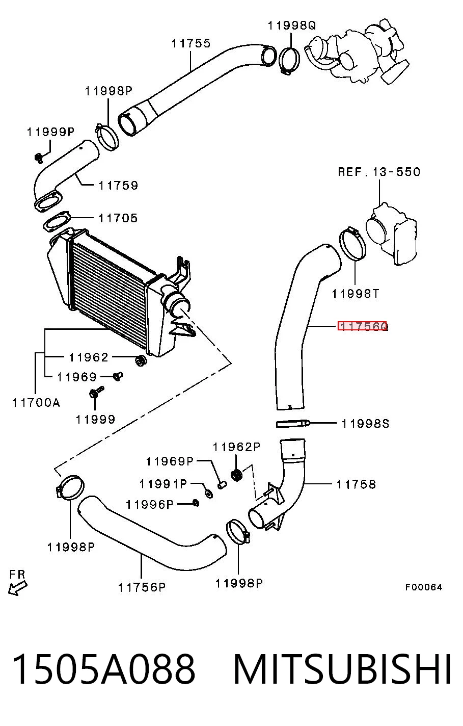 1505A088 Mitsubishi Tubo de admisión del cuerpo de mariposa