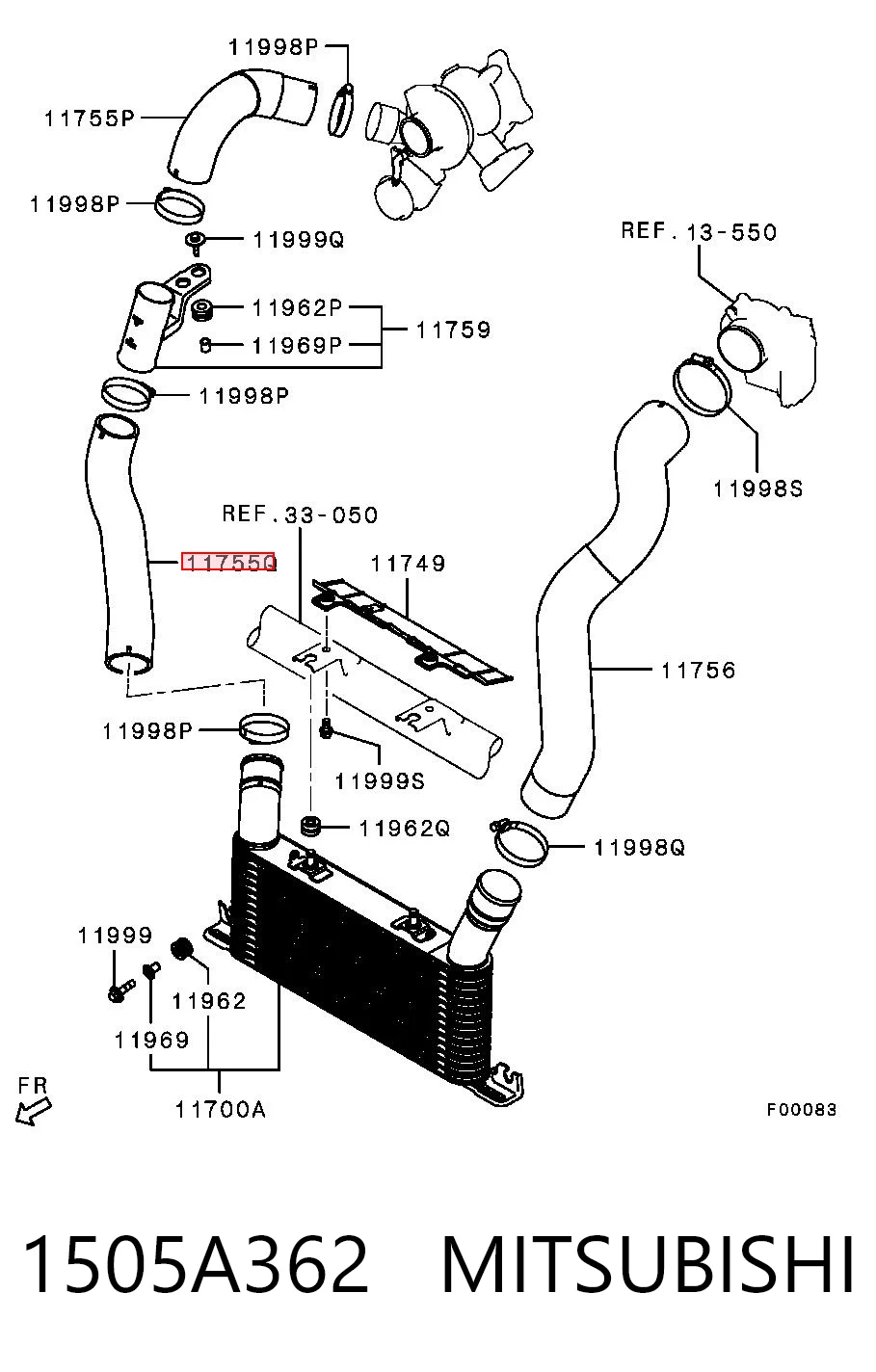 1505A362 Mitsubishi Manguera del intercooler