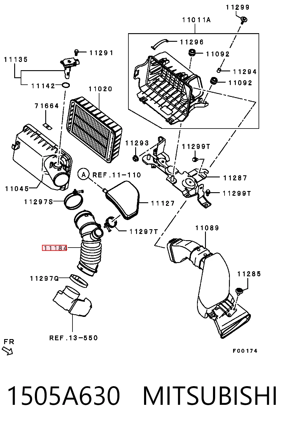 1505A630 Mitsubishi Conducto de aire, salida del filtro de aire