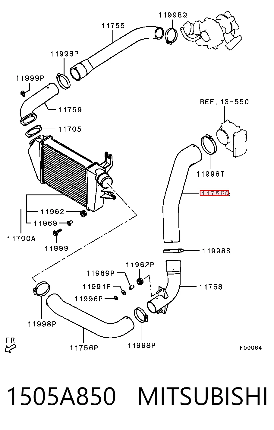 1505A850 Mitsubishi Tubo de admisión del cuerpo de mariposa