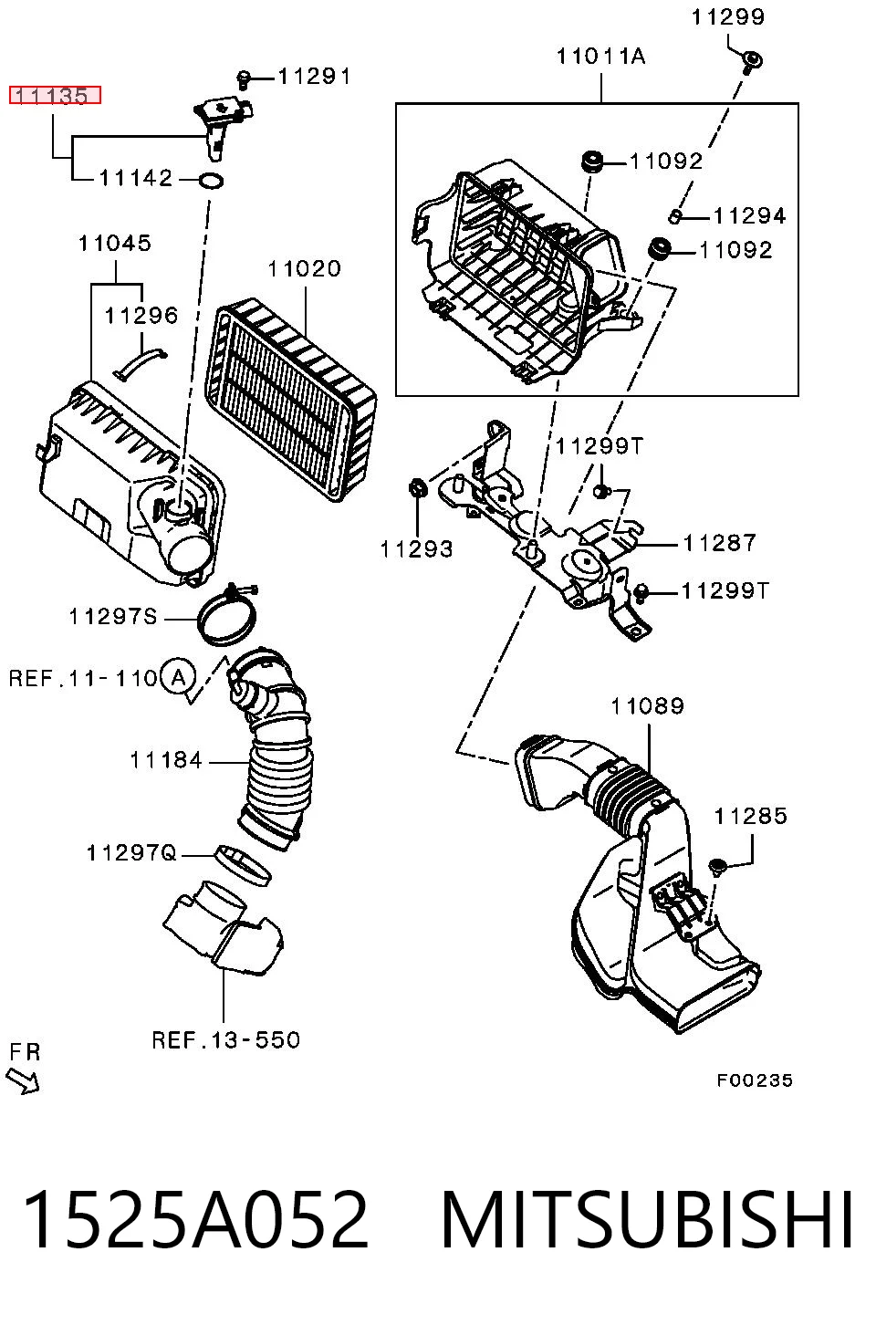 1525A052 Mitsubishi Sensor de flujo de aire