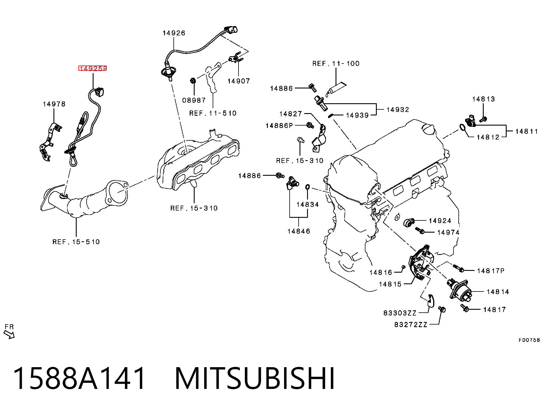 1588A141 Mitsubishi Sensor de oxígeno previo al catalizador