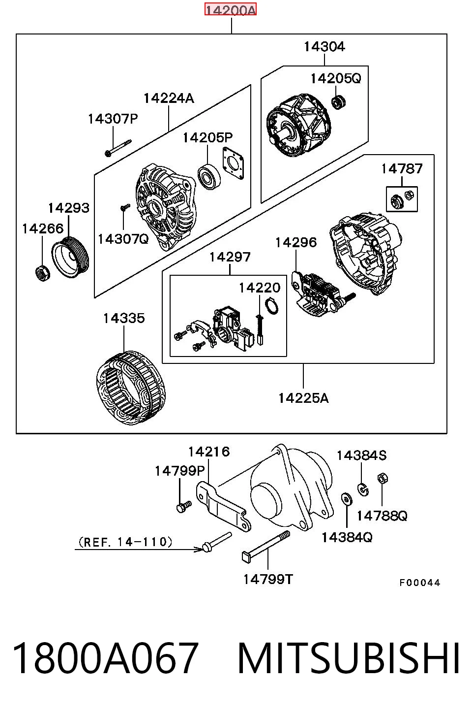 1800A067 Mitsubishi Alternador de coche