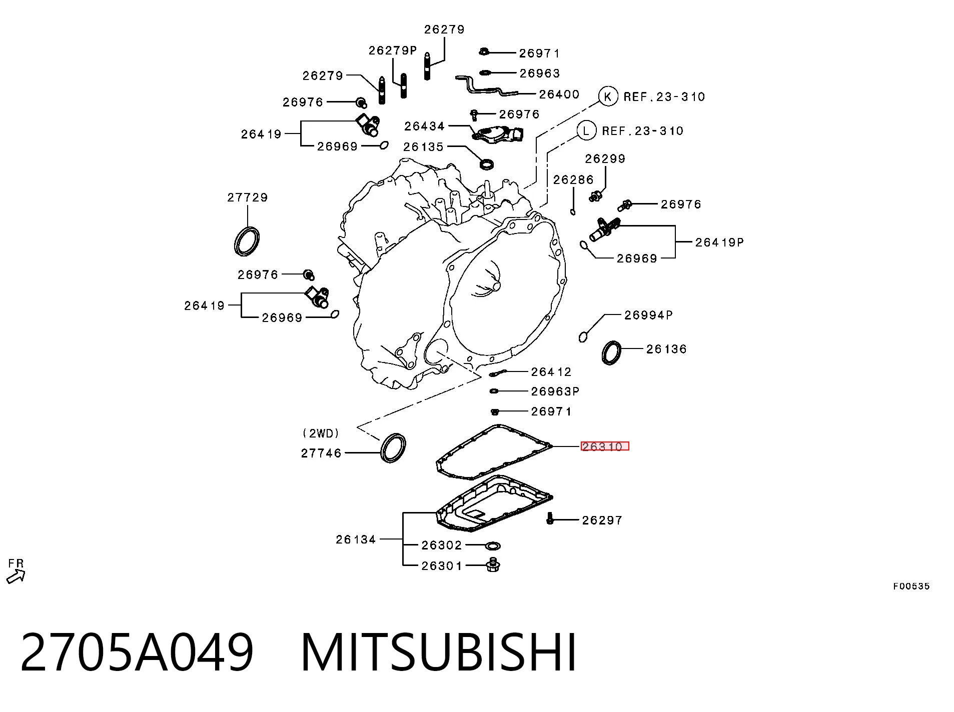 2705A049 Mitsubishi Junta del cárter de aceite de la caja de cambios