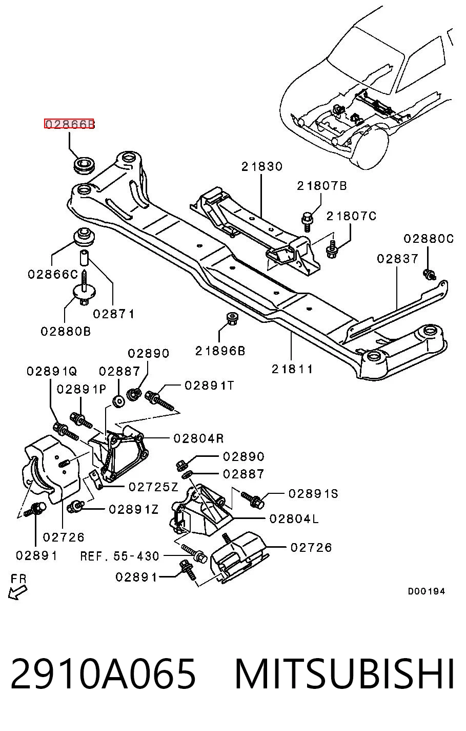 2910A065 Mitsubishi Buje silencioso del subchasis delantero