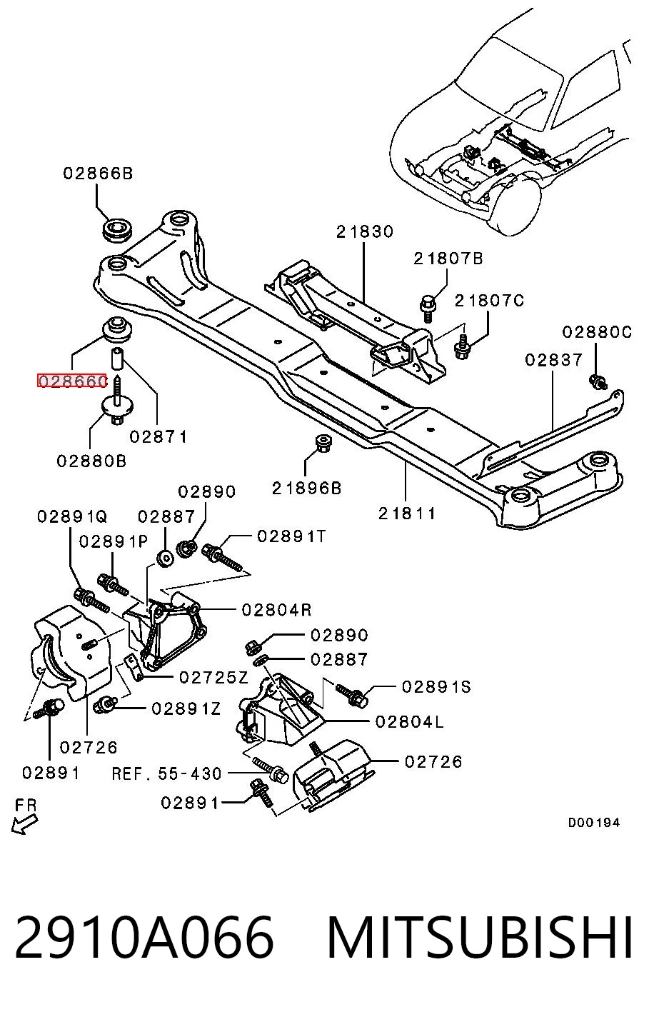 2910A066 Mitsubishi Buje silencioso del subchasis delantero