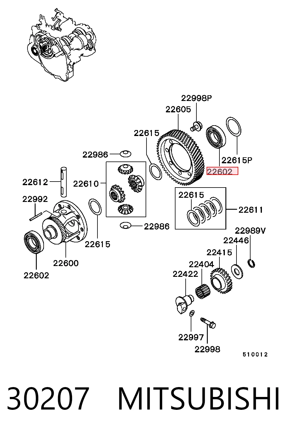 30207 Mitsubishi Cojinete interior del semieje trasero